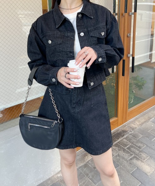 CLEA（クレア）の「クロップド丈デニムジャケットセットアップ（セットアップ・レディース・ブラック/ブルー/ホワイト/ネイビー・M/L）」の10枚目の写真