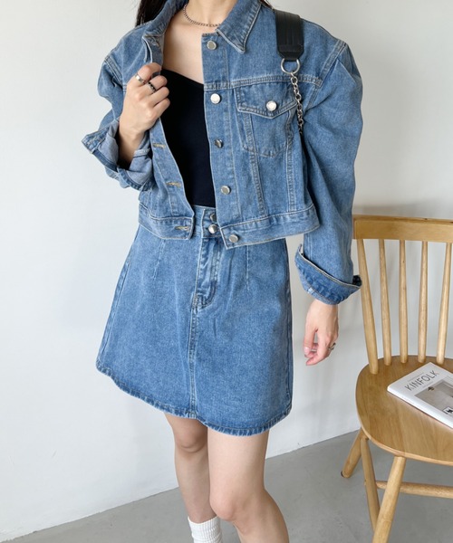 CLEA（クレア）の「クロップド丈デニムジャケットセットアップ（セットアップ・レディース・ブラック/ブルー/ホワイト/ネイビー・M/L）」の13枚目の写真