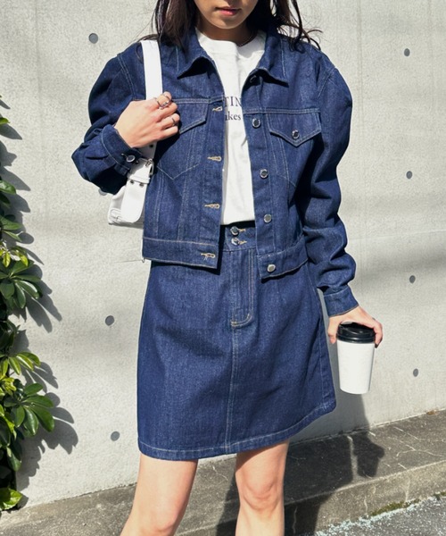 セール】クロップド丈デニムジャケットセットアップ