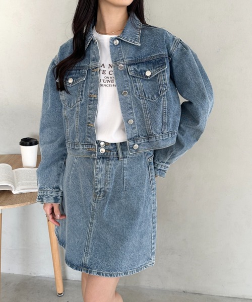セール】クロップド丈デニムジャケットセットアップ（セットアップ