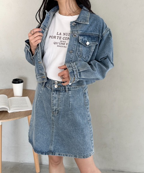 セール】クロップド丈デニムジャケットセットアップ（セットアップ