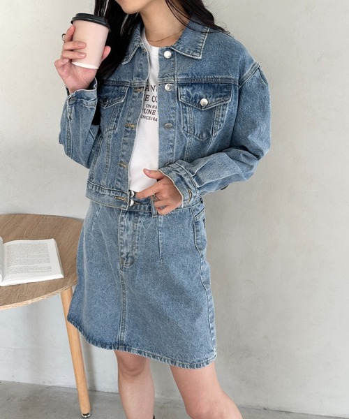 セール】クロップド丈デニムジャケットセットアップ（セットアップ