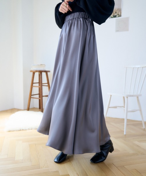Ada.(エイダ)の「サテン ロング ウエストゴム フレアスカート(スカート・レディース・ベージュ/ブラック/ピンク/グレー/ライトブラウン・FREE)」の16枚目の写真