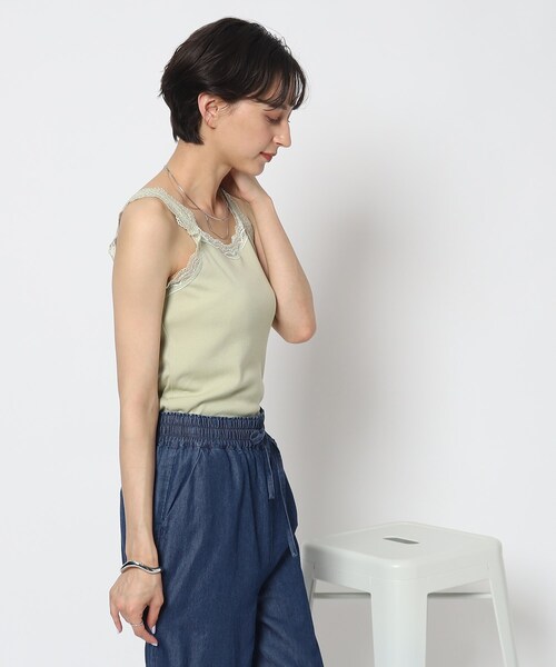 DRESKIP（ドレスキップ）の「◆大人の上品インナー　レース付きキャミソール（タンクトップ・レディース・黄緑系/ブラック/オフホワイト・03/02）」の13枚目の写真