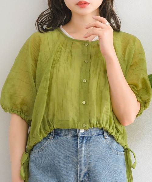 RETRO GIRL(レトロガール)の「2wayドロストショートSH(シャツ/ブラウス・レディース・グリーン/ブラウン/ブラック/ナチュラル・FREE)」の2枚目の写真