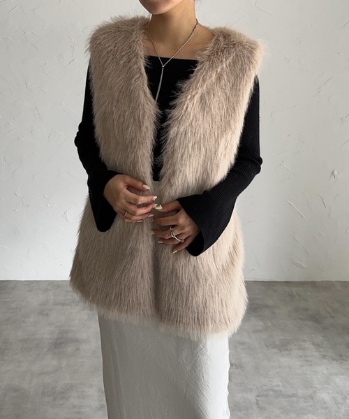 deux amour(ドゥーザムール)の「エコファーベスト(ベスト・レディース・グレー/チャコールグレー/ホワイト/ブラック/ベージュ/モカ・FREE)」の20枚目の写真