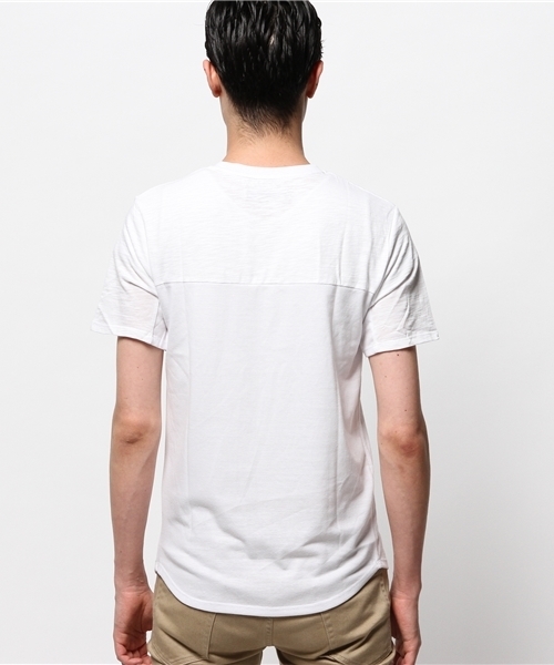 VENCEEXCHANGE(ヴァンスエクスチェンジ)の「異素材切替Tシャツ (Tシャツ/カットソー・メンズ・オフホワイト/オリーブ/ネイビー・MEDIUM/LARGE)」の6枚目の写真