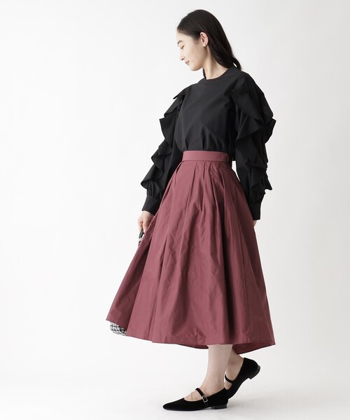 OPAQUE.CLIP（オペークドットクリップ）の「◆メモリータフタ タックフレアスカート【洗濯機洗い可】（スカート・レディース・ブラウン系その他/ピンク系/ブラック・38/42/36/40）」の18枚目の写真