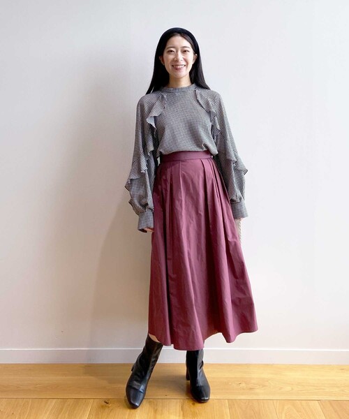 OPAQUE.CLIP（オペークドットクリップ）の「◆メモリータフタ タックフレアスカート【洗濯機洗い可】（スカート・レディース・ブラウン系その他/ピンク系/ブラック・38/42/36/40）」の22枚目の写真