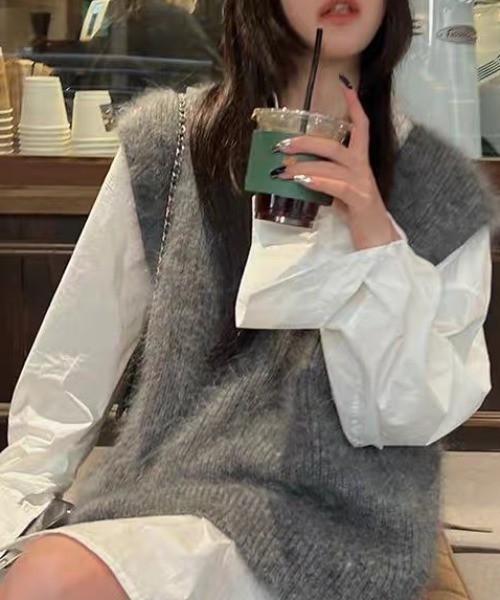 SEN TOKYO（セントーキョー）の「ルーズVネックセーターベスト（ベスト・レディース・ブラック/ホワイト/グレー・FREE）」の14枚目の写真