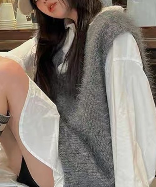 SEN TOKYO（セントーキョー）の「ルーズVネックセーターベスト（ベスト・レディース・ブラック/ホワイト/グレー・FREE）」の15枚目の写真