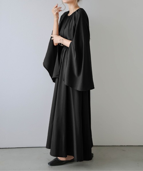 AMELY（エミリー）の「フレアスリーブワンピース（ワンピース・レディース・ベージュ系その他/ブラック/ブラウン・L/M）」の5枚目の写真