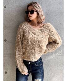 GYDA | Ｖネックラメシャギーニットトップス(ニット/セーター)