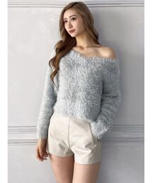 GYDA | Ｖネックラメシャギーニットトップス(ニット/セーター)