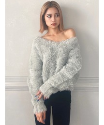 GYDA | Ｖネックラメシャギーニットトップス(ニット/セーター)