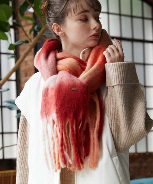 archives(アルシーヴ)の「チェックストール(ストール/ショール・レディース・オレンジ/ベージュ/グレー/グリーン・FREE)」の1枚目の写真