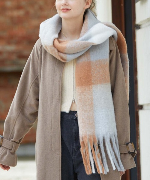 archives(アルシーヴ)の「チェックストール(ストール/ショール・レディース・オレンジ/ベージュ/グレー/グリーン・FREE)」の8枚目の写真
