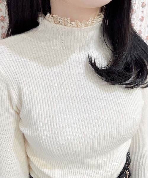 売約済み。タグ付き。gypsohila ハイネック(リブ ニット)ホワイト ジェイダ GYDA STEP OVERハイネックニット トップス （オフホワイト