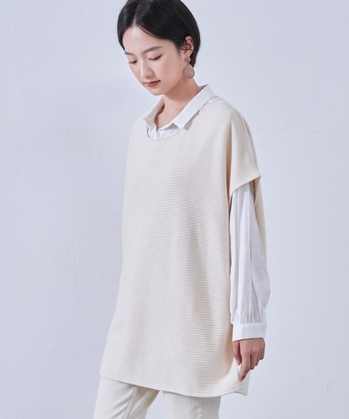 On One's Own（オンワンズオン）の「On One's Own 畝織りニット風カットソー　チュニックベスト（ベスト・レディース・アイボリー/ネイビー/オートミール・FREE）」の6枚目の写真