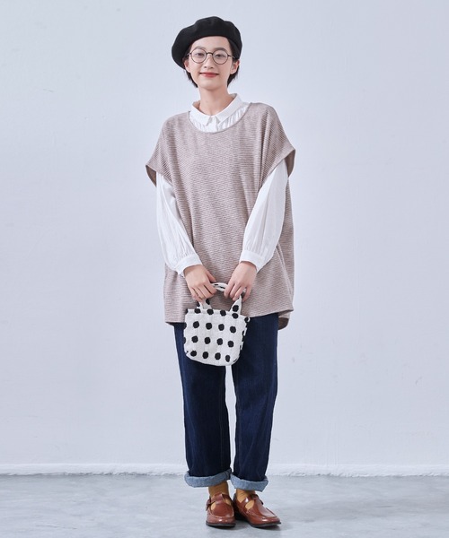 On One's Own（オンワンズオン）の「On One's Own 畝織りニット風カットソー　チュニックベスト（ベスト・レディース・アイボリー/ネイビー/オートミール・FREE）」の17枚目の写真