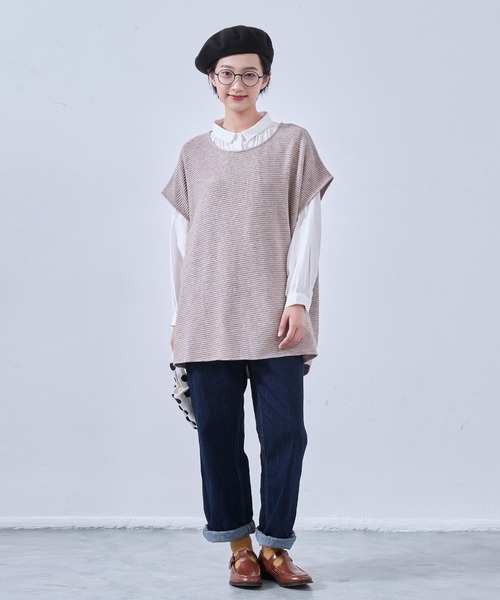 On One's Own（オンワンズオン）の「On One's Own 畝織りニット風カットソー　チュニックベスト（ベスト・レディース・アイボリー/ネイビー/オートミール・FREE）」の18枚目の写真