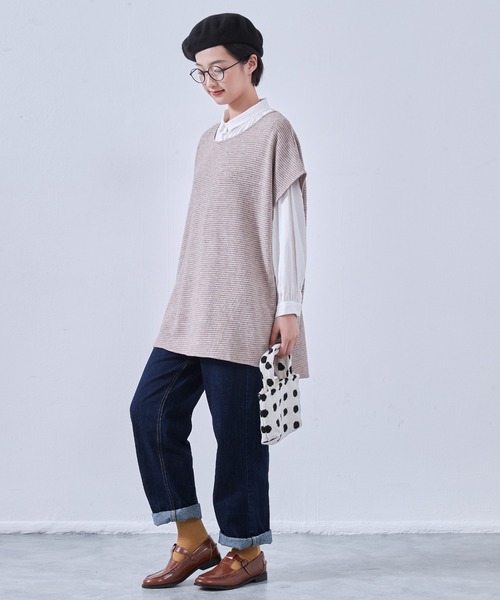 On One's Own（オンワンズオン）の「On One's Own 畝織りニット風カットソー　チュニックベスト（ベスト・レディース・アイボリー/ネイビー/オートミール・FREE）」の20枚目の写真
