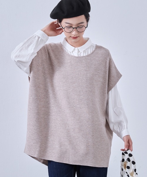 On One's Own（オンワンズオン）の「On One's Own 畝織りニット風カットソー　チュニックベスト（ベスト・レディース・アイボリー/ネイビー/オートミール・FREE）」の15枚目の写真
