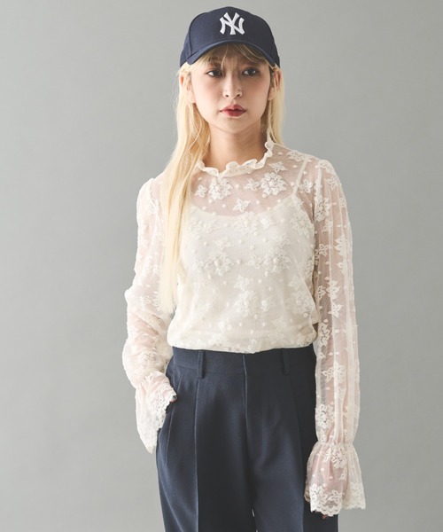 MERLOT(メルロー)の「レースハイネックブラウス(シャツ/ブラウス・レディース・ナチュラル/ホワイト・FREE)」の7枚目の写真