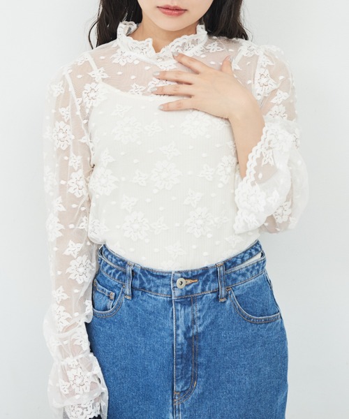 MERLOT(メルロー)の「レースハイネックブラウス(シャツ/ブラウス・レディース・ナチュラル/ホワイト・FREE)」の18枚目の写真