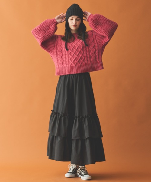 MERLOT（メルロー）の「ニットフライトキャップ（ニットキャップ/ビーニー・レディース・ピンク/ブラック/ブルー・FREE）」の6枚目の写真