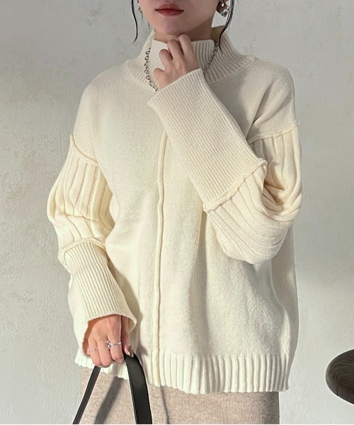 Thevon(ゼボン)の「袖リブ切替ハイネックニット(ニット/セーター・レディース・ブラック/グリーン/オフホワイト/レッド・FREE)」の5枚目の写真