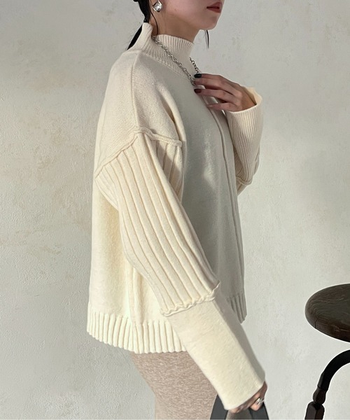 Thevon(ゼボン)の「袖リブ切替ハイネックニット(ニット/セーター・レディース・ブラック/グリーン/オフホワイト/レッド・FREE)」の7枚目の写真