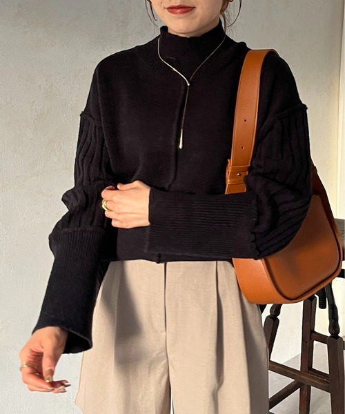 Thevon(ゼボン)の「袖リブ切替ハイネックニット(ニット/セーター・レディース・ブラック/グリーン/オフホワイト/レッド・FREE)」の13枚目の写真