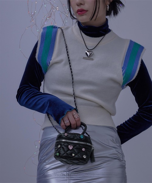 miette（ミエット）の「ビジューバニティバッグ（ショルダーバッグ・レディース・ホワイト/ブラック/シルバー・FREE）」の7枚目の写真