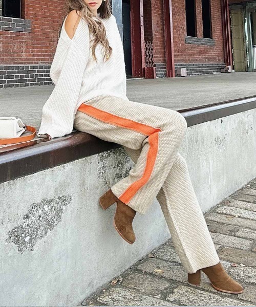 esutoreja（エストレジャ）の「ラインニットパンツ（スラックス・レディース・オレンジ/ブラウン/グリーン/ブルー・FREE）」の6枚目の写真