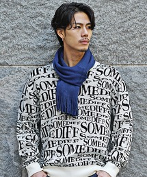 リバーシブル マフラー 黒とグレー ドットと円形模様 リバーシブル マフラー 黒とグレー ドットと形模様