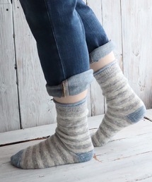 Put on socks（プットオンソックス）の「【Put on socks/プットオンソックス】"winter marine"ウィンターマリン　ラムウール&綿スラブ ボーダーソックス（ソックス/靴下）」