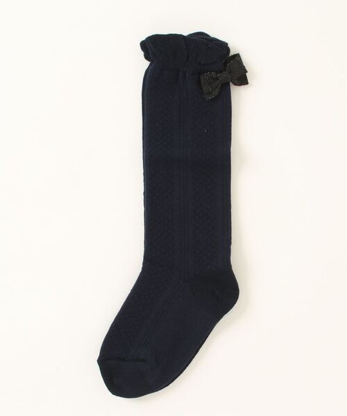HAKKA KIDS（ハッカキッズ）の「リボン付きハイソックス（ソックス/靴下・キッズ・オフホワイト/ネイビー・S/M）」の2枚目の写真