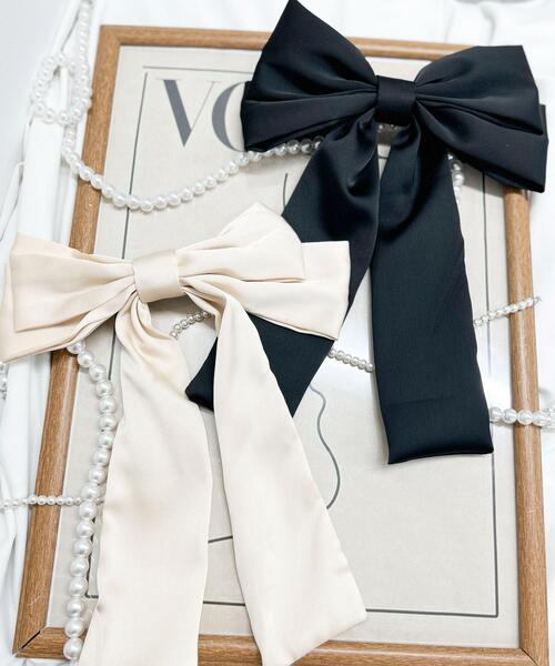 WEGO（ウィゴー）の「WEGO/BIGダブルリボンバレッタ（バレッタ/ヘアクリップ・レディース・ブラック/オフホワイト・FREE）」の4枚目の写真