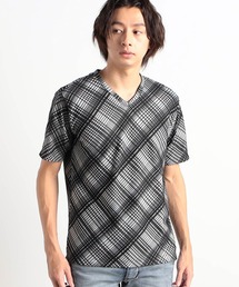HIDEAWAYS NICOLE | ブリスターチェックジャガードＶネック半袖Ｔシャツ(Tシャツ/カットソー)