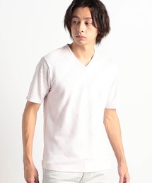 HIDEAWAYS NICOLE | ブリスターチェックジャガードＶネック半袖Ｔシャツ(Tシャツ/カットソー)