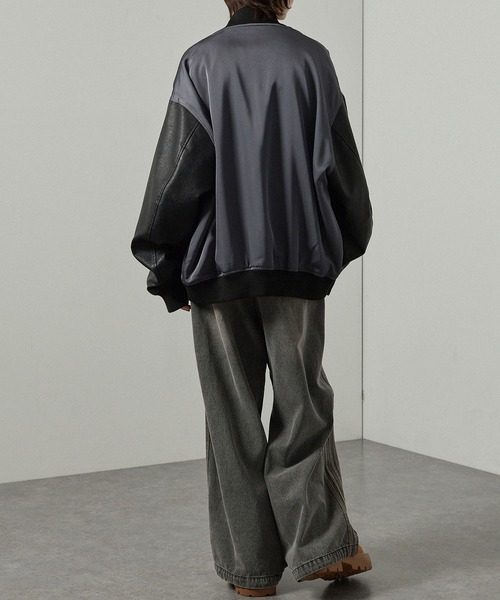 オーバーサイズ ブルゾン スカジャン ♂XL Alfred Alex】'huge sizing' サテンコンビ オーバーサイズジップ