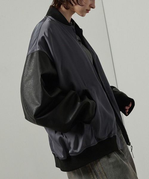 オーバーサイズ ブルゾン スカジャン ♂XL Alfred Alex】'huge sizing' サテンコンビ オーバーサイズジップ