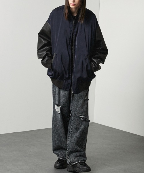Alfred Alex】'huge sizing' サテンコンビ オーバーサイズジップ