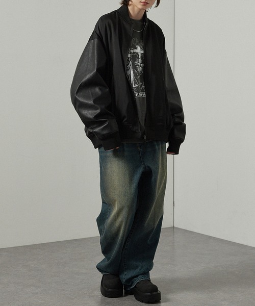 Alfred Alex】'huge sizing' サテンコンビ オーバーサイズジップ