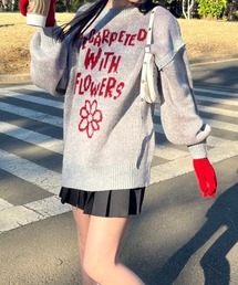 【低身長サイズあり】2wayダブルジャガード袖空きフラワーロゴニット