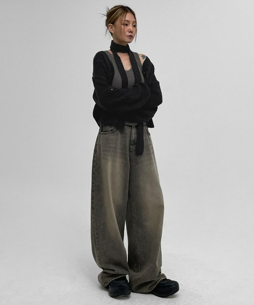 ブラックデニム　ワイドパンツ　セットアップ　ゼニア　トロフェオ　カシミア ブラックデニム ワイドパンツ セットアップ ゼニア トロフェオ
