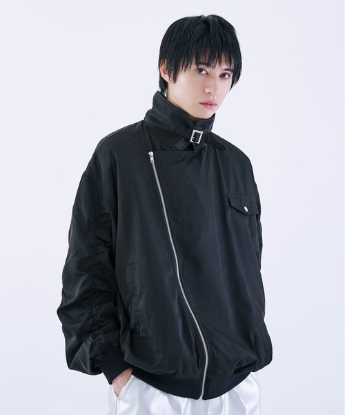 Ellno Loset（エルノロゼット）の「シャーリングライダースブルゾン（ブルゾン・メンズ・ライトグレー/ブラック・SMALL/MEDIUM/LARGE）」の2枚目の写真