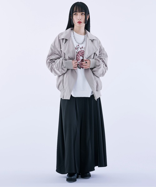 優子✴︎OROS✴︎エコーブルゾンジャケット　ラベンダーグレーL ✴︎NASA セール】シャーリングライダースブルゾン（ブルゾン）｜Ellno Loset