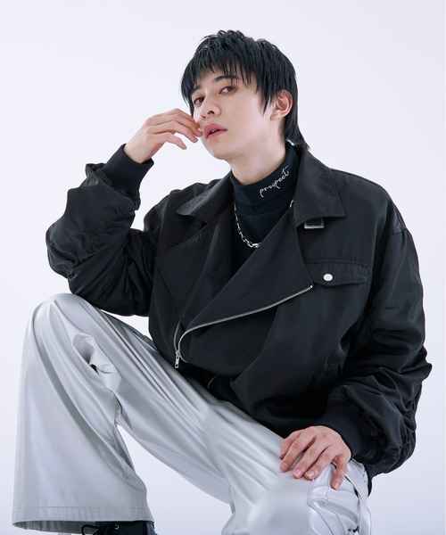 Ellno Loset（エルノロゼット）の「シャーリングライダースブルゾン（ブルゾン・メンズ・ライトグレー/ブラック・SMALL/MEDIUM/LARGE）」の8枚目の写真